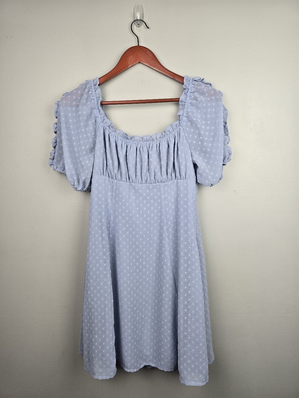 Babydoll Swiss Dot Puff Sleeve Mini Dress Blue Juniors Size 7 Coquette‎ Dollette